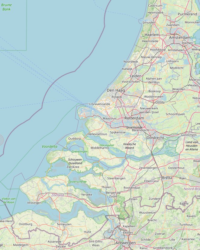 Map of the Dutch and Belgian coast from IJmuiden to Antwerp with the ports Vertex Service covers